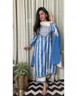 Cotton Sky Blue Casual Wear Hand Work Readymade Kurti Set